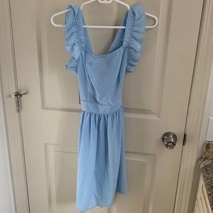 Powder Blue Flutter Sleeve Open Back Dress- Medium